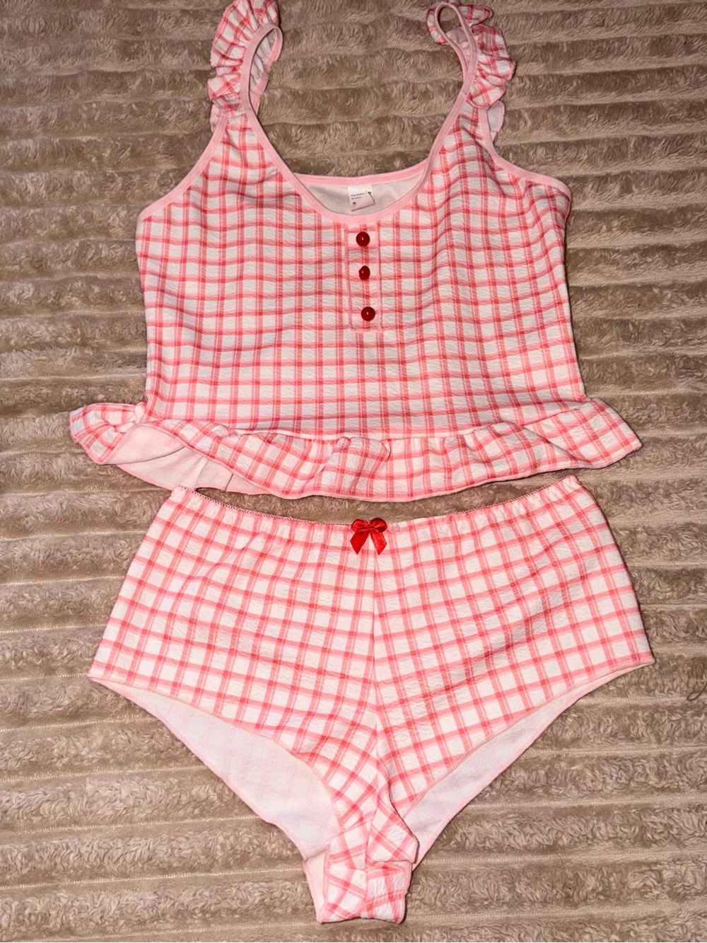 Plaid Ruffle Two-Piece Sleep Set - Picture 2 of 7